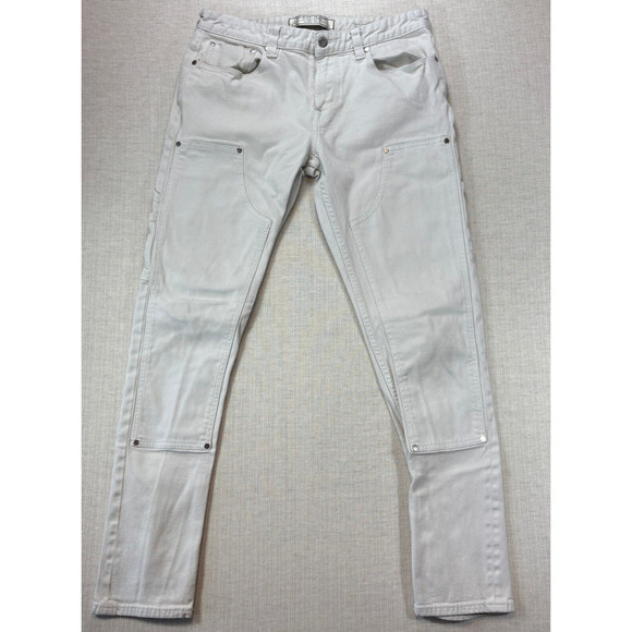 Rare Vintage Guess Green Logo Double Knee Denim Cream 1981 Slim Tapered 33x30 - Picture 1 of 3